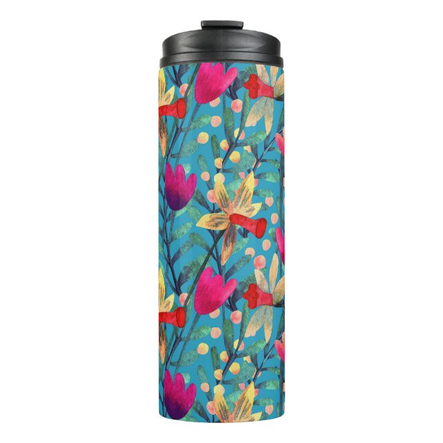 Bright Watercolor: Floral Seamless Design. Thermal Tumbler (Front)