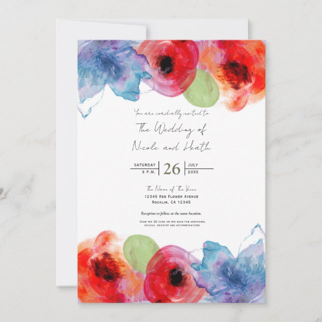 Bright Watercolor Floral Spring Wedding Chic Invitation (Front)