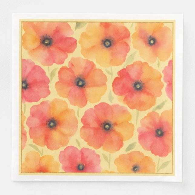 Bright-watercolor-floral summer-party paper dinner napkins (Front)