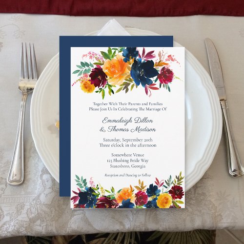 Bright Watercolor Floral Wedding Invitation