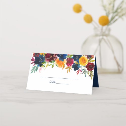 Bright Watercolor Floral Wedding Place Card