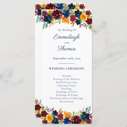 Bright Watercolor Floral Wedding Program