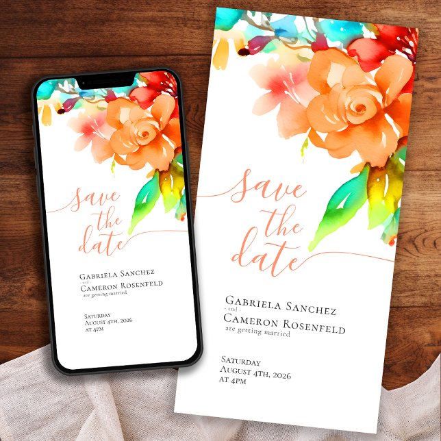Bright Watercolor Floral Wedding Save The Date (Creator Uploaded)