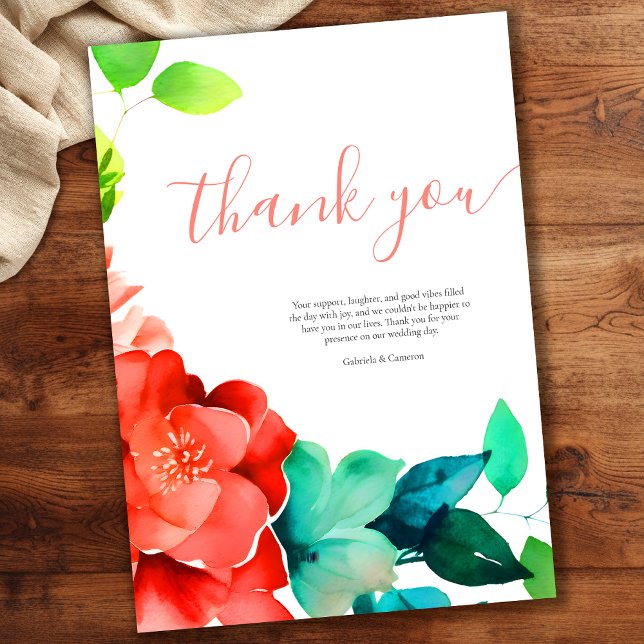 Bright Watercolor Floral Wedding Thank You Card (Creator Uploaded)