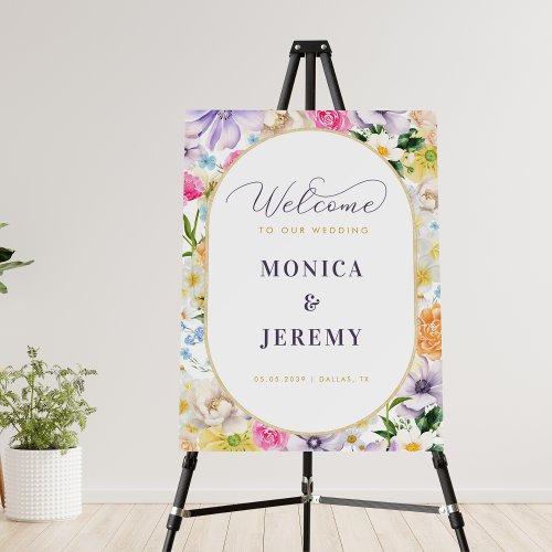 Bright Watercolor Floral Wedding Welcome Sign