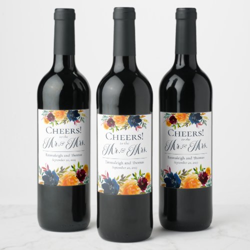 Bright Watercolor Floral Wedding Wine Label