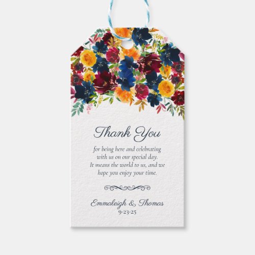 Bright Watercolor Floral White Favor Gift Tags