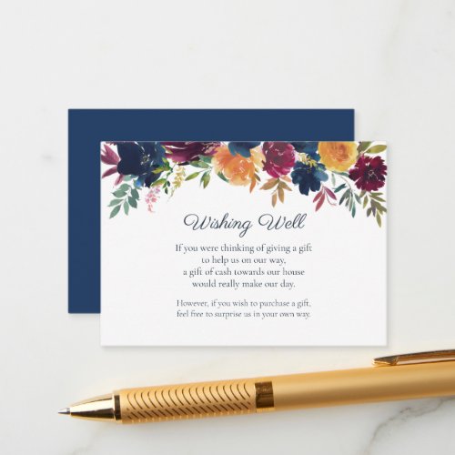 Bright Watercolor Floral Wishing Well Wedding Enclosure Card