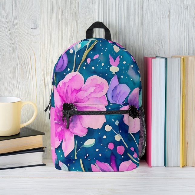 Bright Watercolor Florals Personalized Printed Backpack (Creator Uploaded)