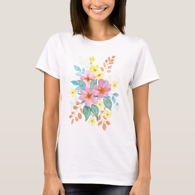 Bright Watercolor Florals  T-Shirt (Front)