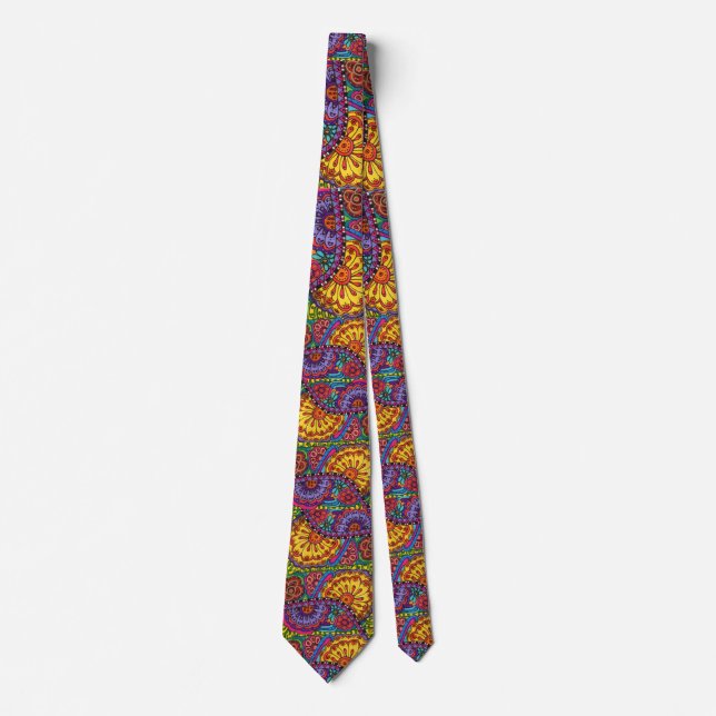 Bright Watercolor Flower Boho Psychedelic Artistic Neck Tie (Front)