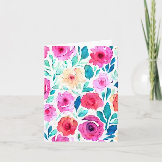 Bright watercolor flowers customizable card (Front)