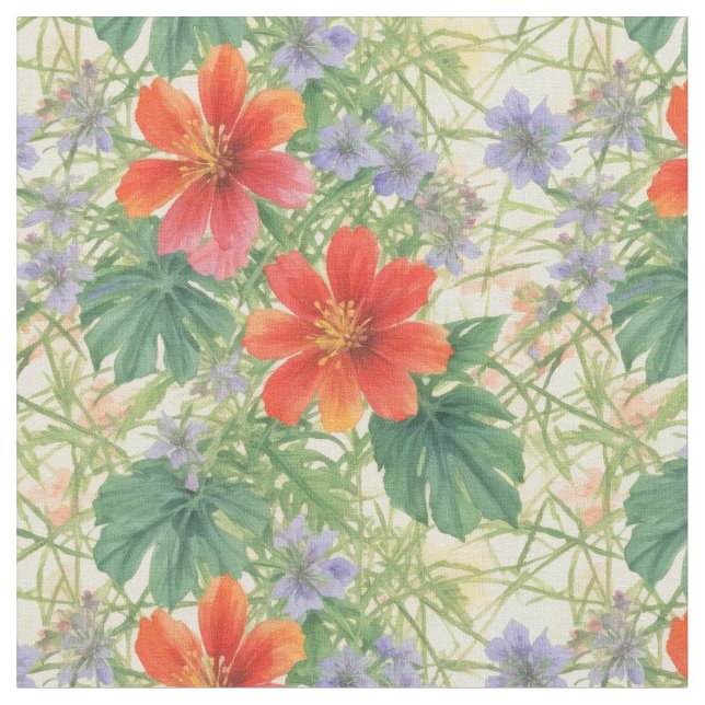 Bright watercolor flowers fabric (Close Up)