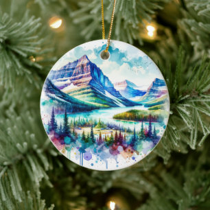 Bright Watercolor Glacier National Park Ceramic Ornament