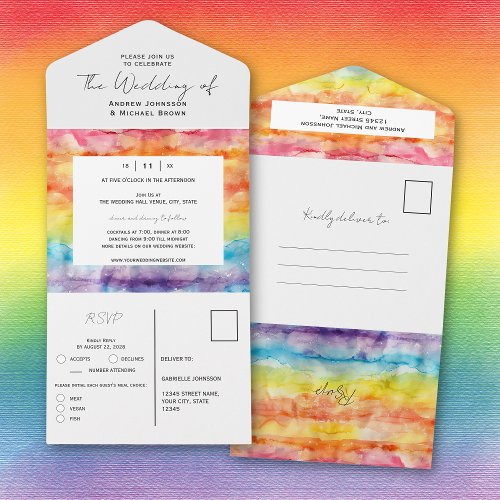 Bright Watercolor Gradient Rainbow Gay Wedding  All In One Invitation