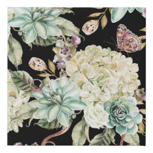 Bright Watercolor: Hydrangea Rose Pattern. Faux Canvas Print