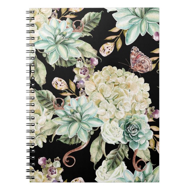 Bright Watercolor: Hydrangea Rose Pattern. Notebook (Front)