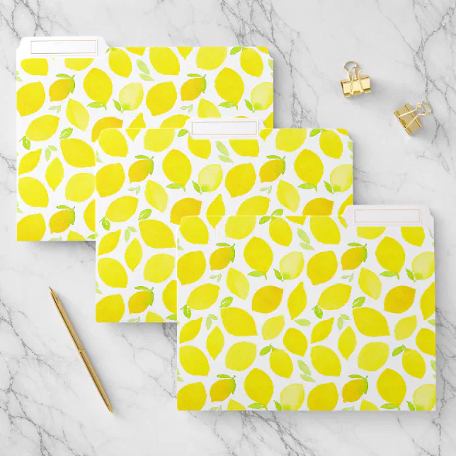 Bright Watercolor Lemon Pattern File Folder | Zazzle