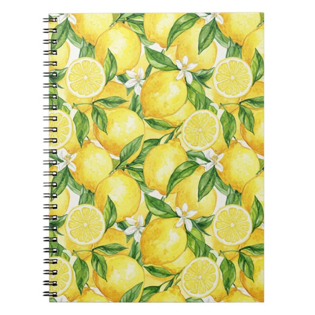 Bright Watercolor Lemon Pattern Notebook (Front)