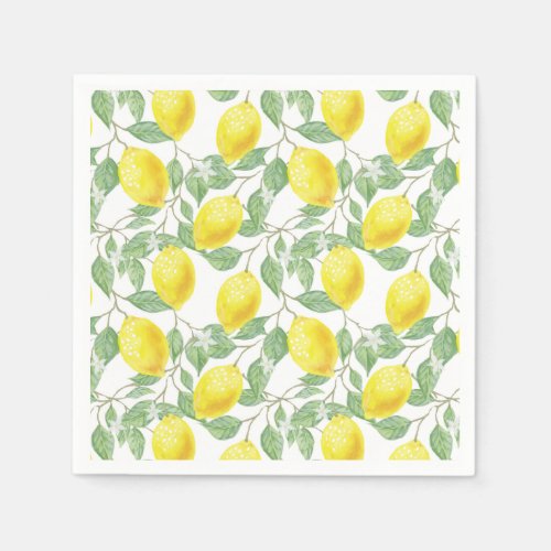 Bright Watercolor Lemons Citrus Greenery Summer Napkins