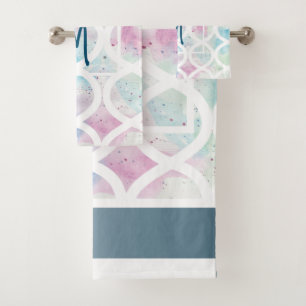 Bright watercolor monogram towel set