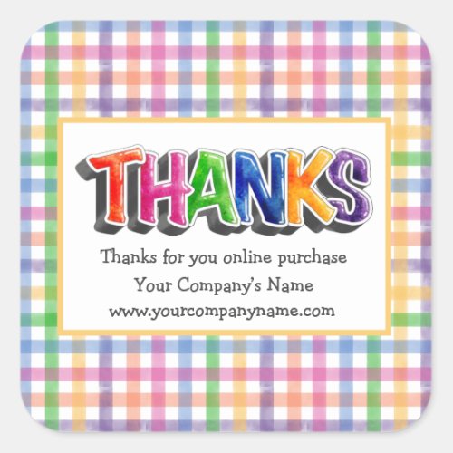 Bright Watercolor Plaid Thanks For Online Purchase Square Sticker