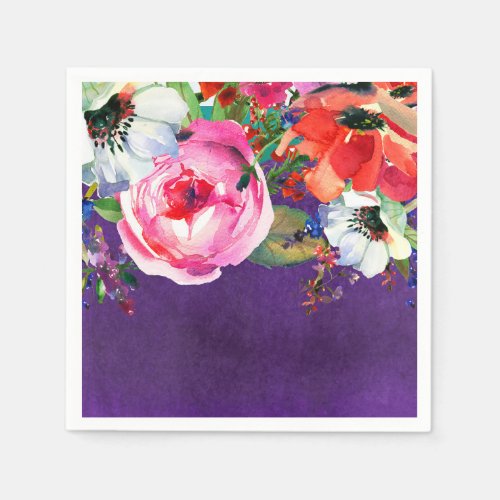 Bright Watercolor Purple Vintage Modern Floral Paper Napkins