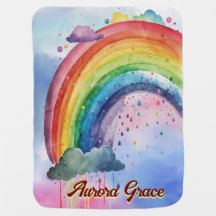 Bright Watercolor Rainbow Custom Name Baby Blanket