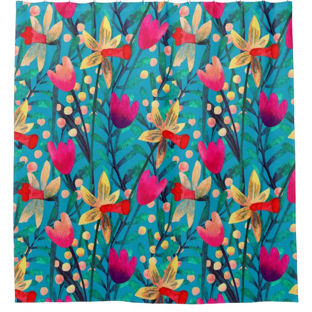 Bright watercolor seamless pattern with beautiful  shower curtain (Front)