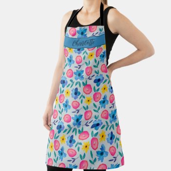 Bright Watercolor Spring Flowers Personalized Apron by DesignByLang at Zazzle