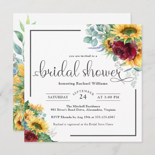 Bright Watercolor Sunflowers Bridal Shower Invitation