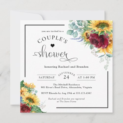 Bright Watercolor Sunflowers Couples Shower Invitation