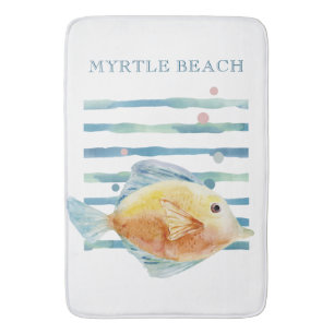 BRIGHT WATERCOLOR TROPICAL FISH,  BEACH VACATION  BATH MAT