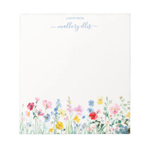 Bright Watercolor Wildflower Meadow Personalised Notepad