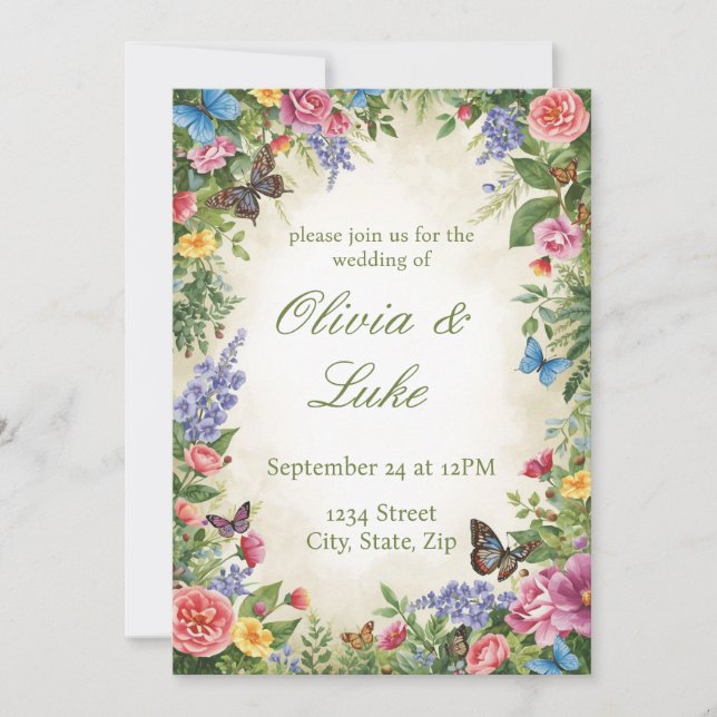 Bright Watercolor Wildflower Wedding Invitation (Front)