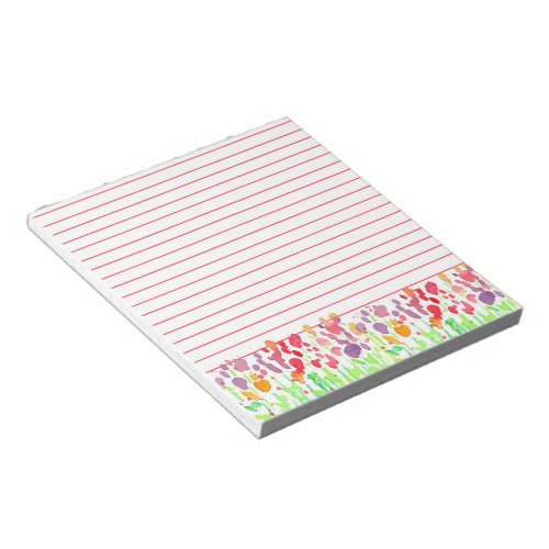 Bright Watercolor Wildflowers Red Lined Notepad