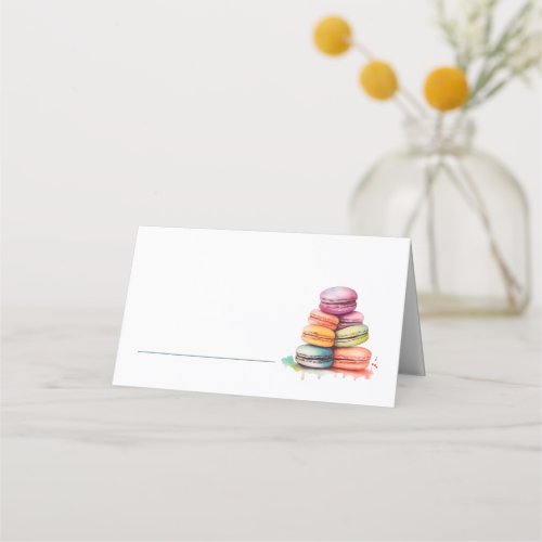 Bright watercolorful macaroons name place card