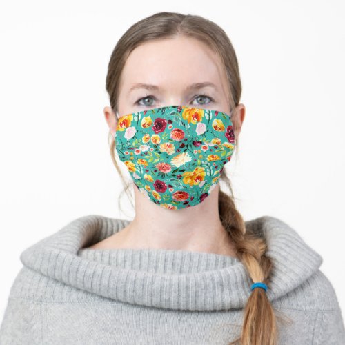 Bright watercolors flowers pattern adult cloth face mask