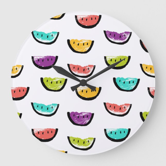 Bright watermelons: colorful seamless pattern. large clock (Front)