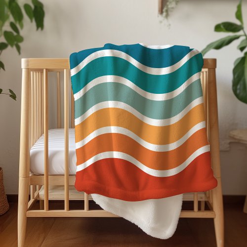 Bright Wavy Stripes Pattern with Monogram Sherpa Blanket