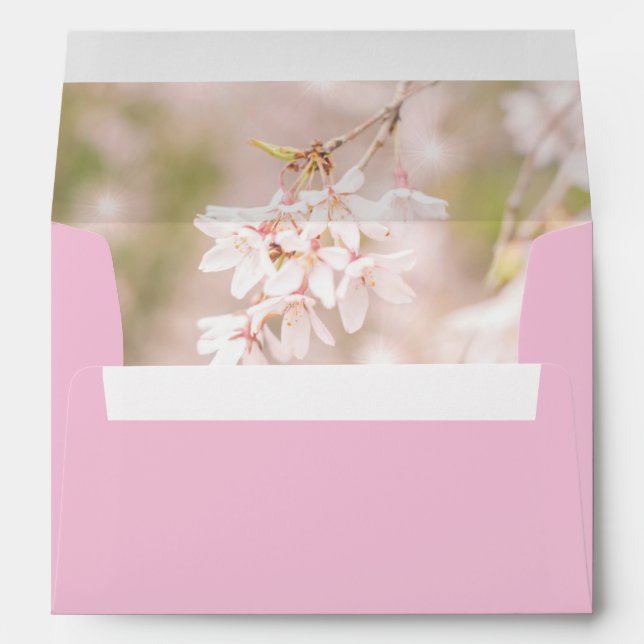 Bright Weeping Cherry Sparkles Wedding Envelope (Back (Bottom))