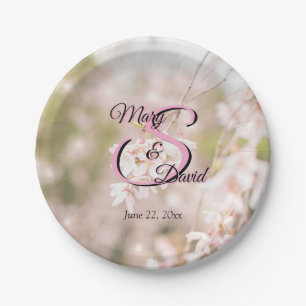 Bright Weeping Cherry Sparkles Wedding Paper Plates
