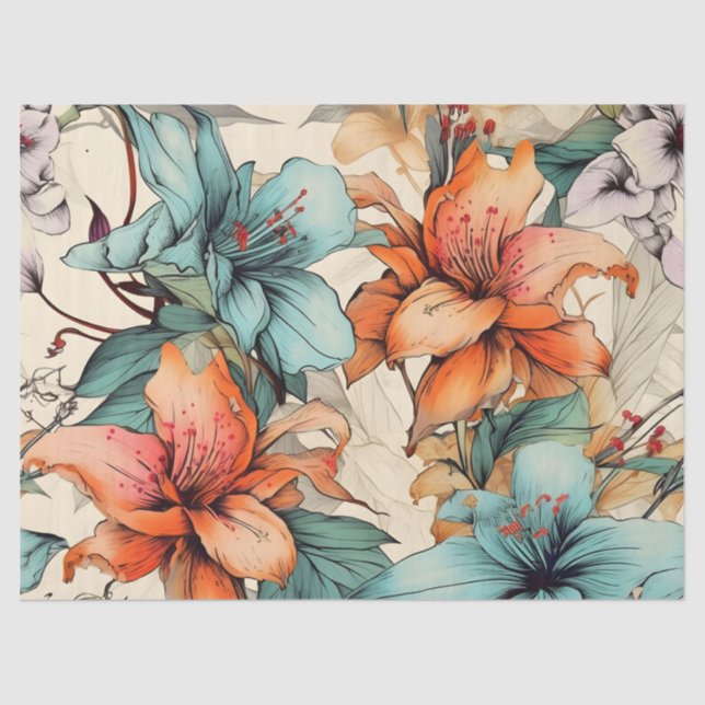 Bright Whimsical Floral Vintage Inspired Tissue Paper (Front)