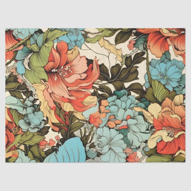 Bright Whimsical Floral Vintage Inspired Tissue Paper (Front)