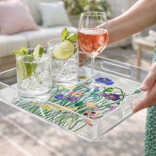 Bright Whimsical Watercolor Wild Poppy Acrylic Tray