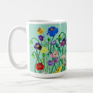 bright whimsical wild poppy watercolour  coffee mug