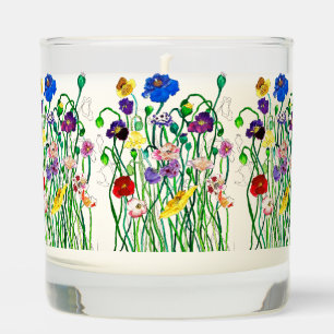 bright whimsical wild poppy watercolour scented candle