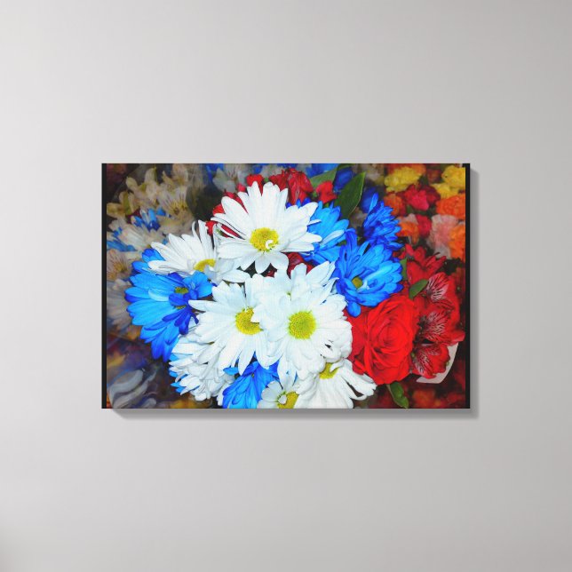 Bright White and Blue Daisy Flower Mix Canvas Print (Front)