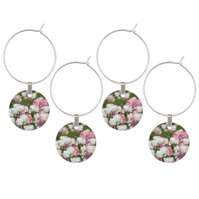 Bright white and pink tulips on a sunny day   wine charm (Staggered)