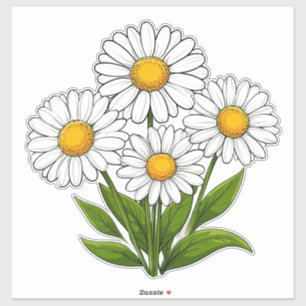 Bright White Daisies Bouquet With Yellow Centers Sticker
